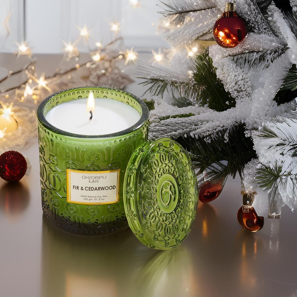 Chloefu LAN Fir & Cedarwood Scented Candle Gift, Christmas Festival Candles, Large Luxury Scented Soy Jar Candle with up to 55 Hour Long Lasting, Highly Scented, 8.1ozs