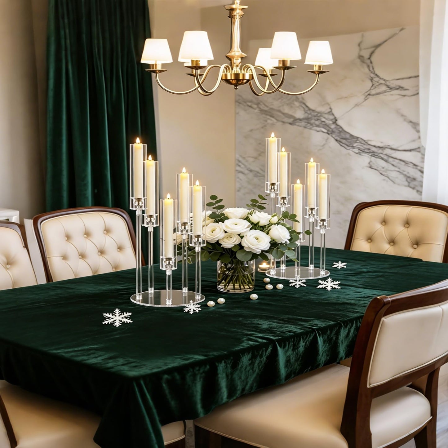 4 Set 22.8'' Tall Acrylic Candelabra Centerpieces for Wedding Table Decorations,Clear 5 Arms Candlesticks Holder with Acrylic Shade for Candlelight Dinner Party Fireplace Gift Fit LED Candle