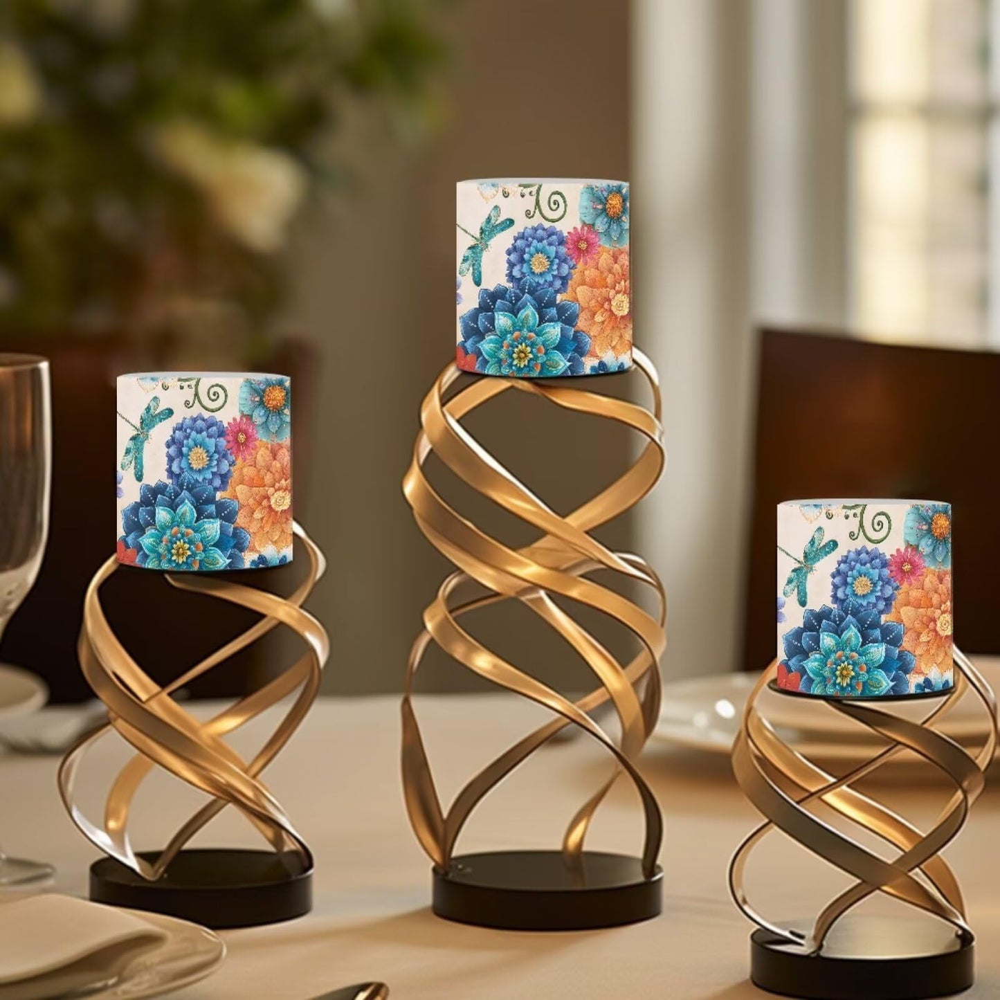 Cozeyat Boho Mandala Floral LED Candles Set of 4 Battery Powered Flameless with Remote Timer Flickering Flame Waterproof for Home Patio Beach Decor
