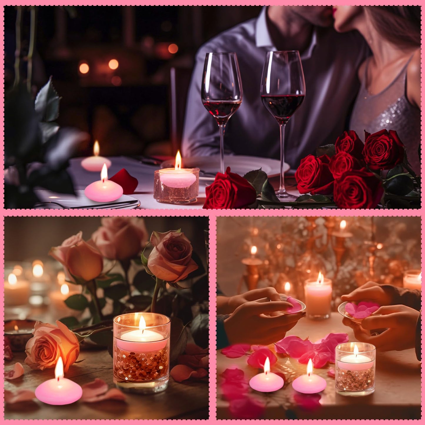Nuanchu 20 Pcs Pink Floating Candles Centerpieces for Wedding Small Unscented Floating Candles Decoration for Wedding Anniversary Holiday Party Gifts Home Pool Decor