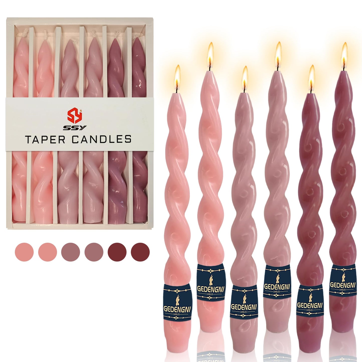 Spiral Taper Candle Twist Candlesticks,Gedengni 10inches Long Tapered Candle Pink Candle Sticks Colorful Twisted Candles for Wedding Home Dinner Party Gift,Pack of 6 (22D6P-PIKMIX)