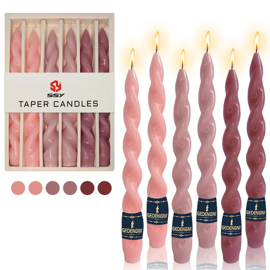 Spiral Taper Candle Twist Candlesticks,Gedengni 10inches Long Tapered Candle Pink Candle Sticks Colorful Twisted Candles for Wedding Home Dinner Party Gift,Pack of 6 (22D6P-PIKMIX)