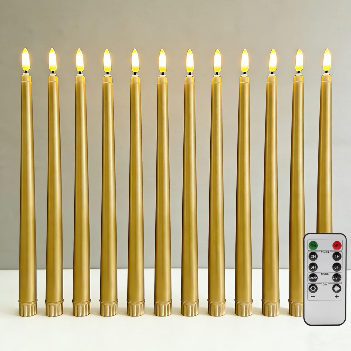 Ni-JASW Gold Flameless Taper Candles with Remote, Flickering LED Candlesticks Battery Operated Home Candle Decor Set of 12