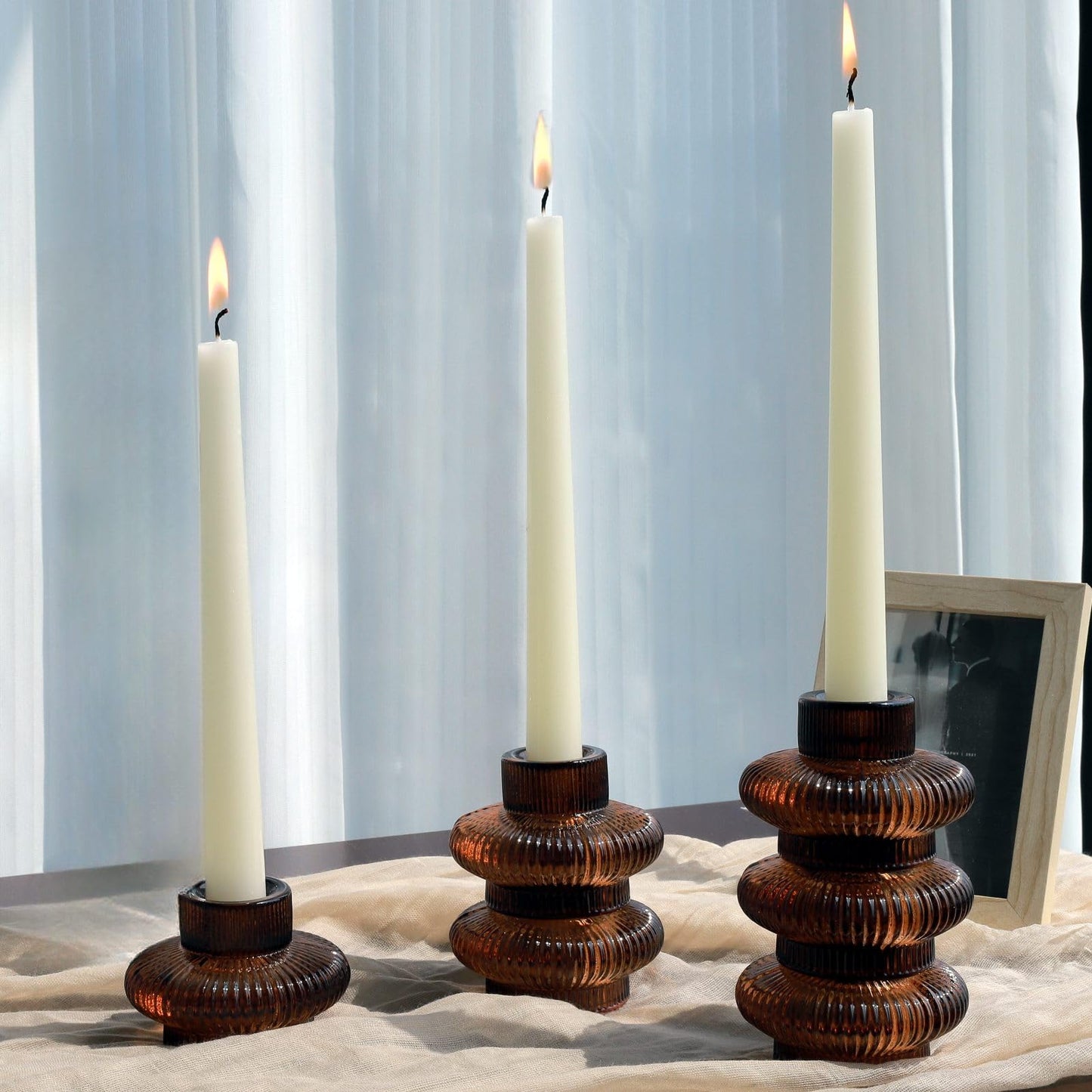VOHO Brown Candlestick Holders Set of 6, Old Fashioned Candle Sticks Holder Decor for Daily Room/Halloween/Thanksgiving Party, Double Side Taper Candle Holders for Candlesticks/Tealight Candles(Brown)