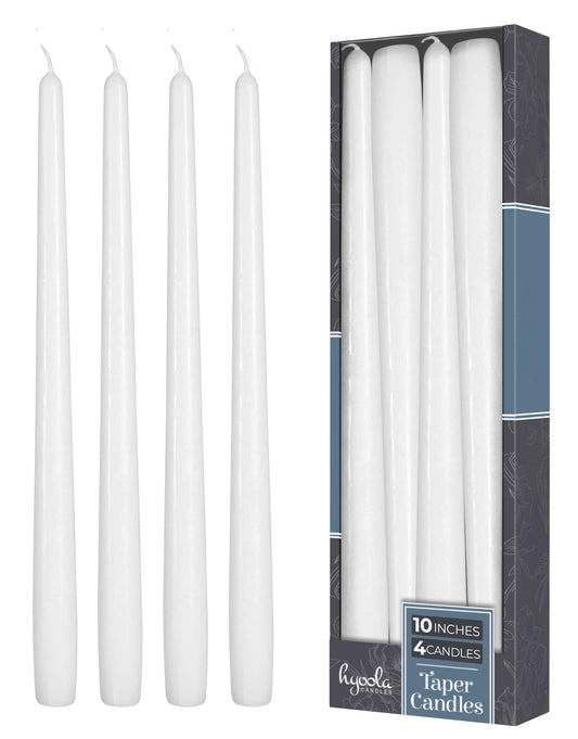Hyoola Tall Taper Candles - 10 Inch White Unscented Dripless Taper Candles - 8 Hour Burn Time - 4 Pack