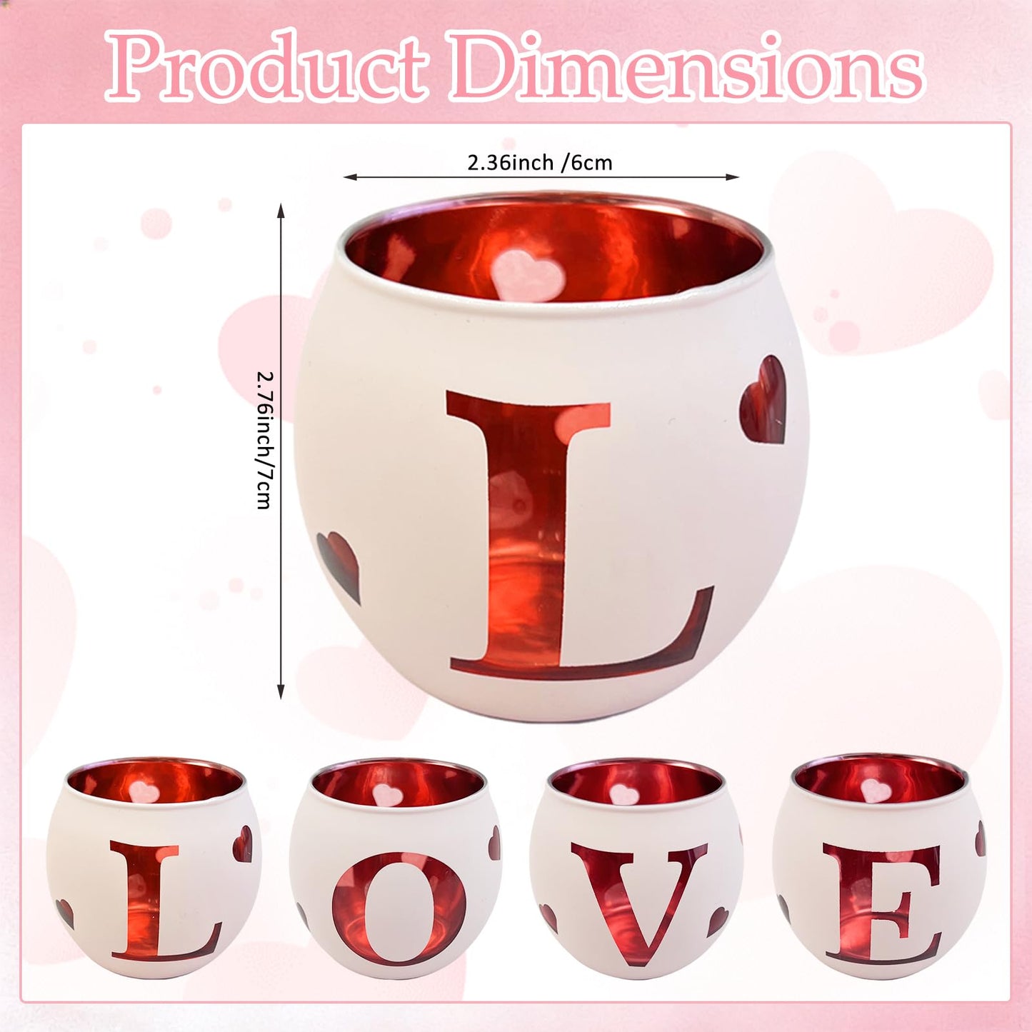 Love Glass Tea Light Candle Holders, Votive Tealight Holder Table, Love Centerpiece Decorations for Wedding Valentines Anniversary Party Decor (Pink-4)