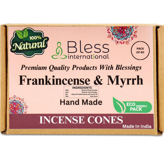 Bless International Frankincense-and-Myrrh 100%-Natural-Incense-Cones Handmade-Hand-Dipped Organic-Chemicals-Free for-Purification-Relaxation-Positivity-Yoga-Meditation The-Best-scents (60 Count)