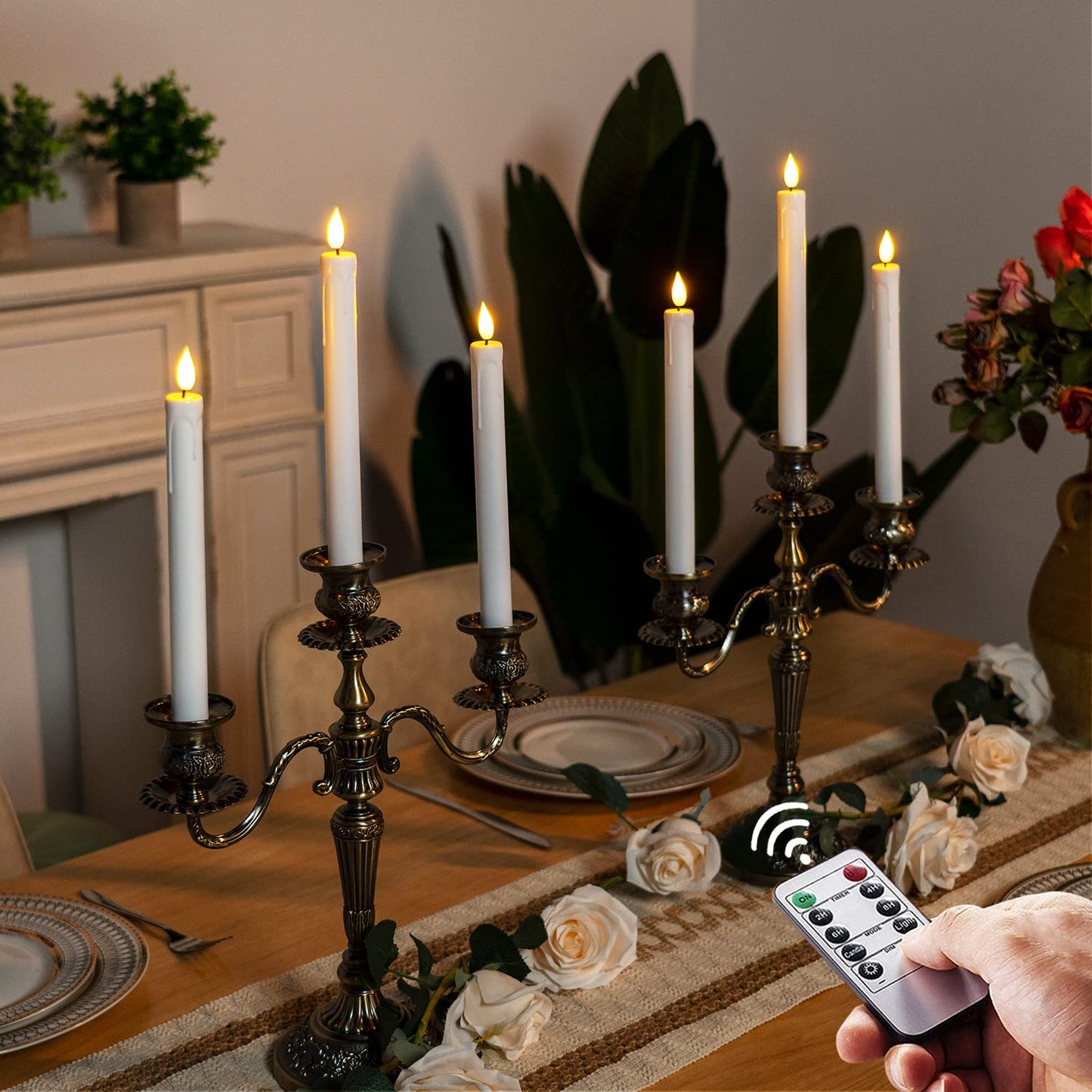 Homemory 24 Pcs White Flameless Taper Candles with Remote Timer, Lifelike Taper Candles Battery Operated with Flickering Light, Plastic, Led Candlesticks, Christmas Home Wedding Decor, 9.6 Inches