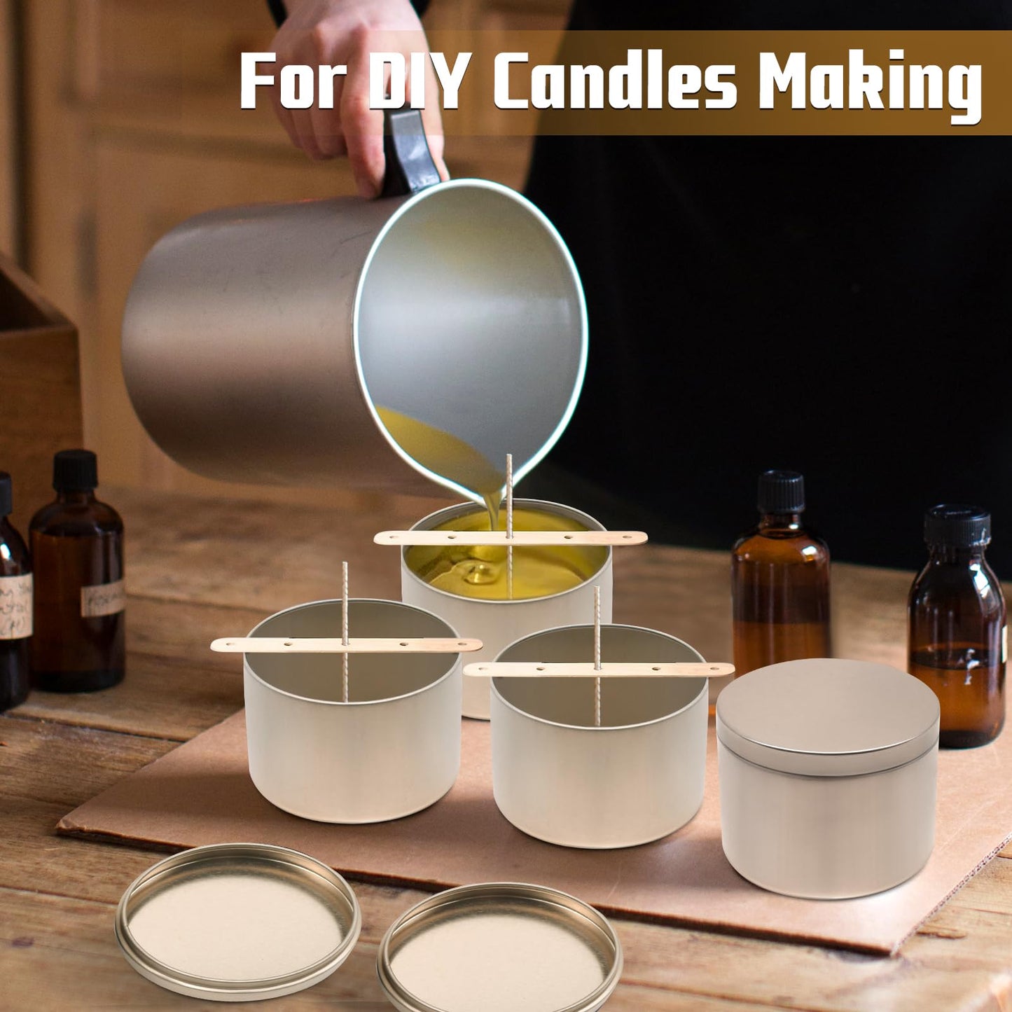YJHSS 24-Pack 4oz Candle Tins with Lids, Metal Candle Jars for Candle Making, Empty Containers Vessels Bulk for Small Business & Beginners DIY Storage -Champagne Gold