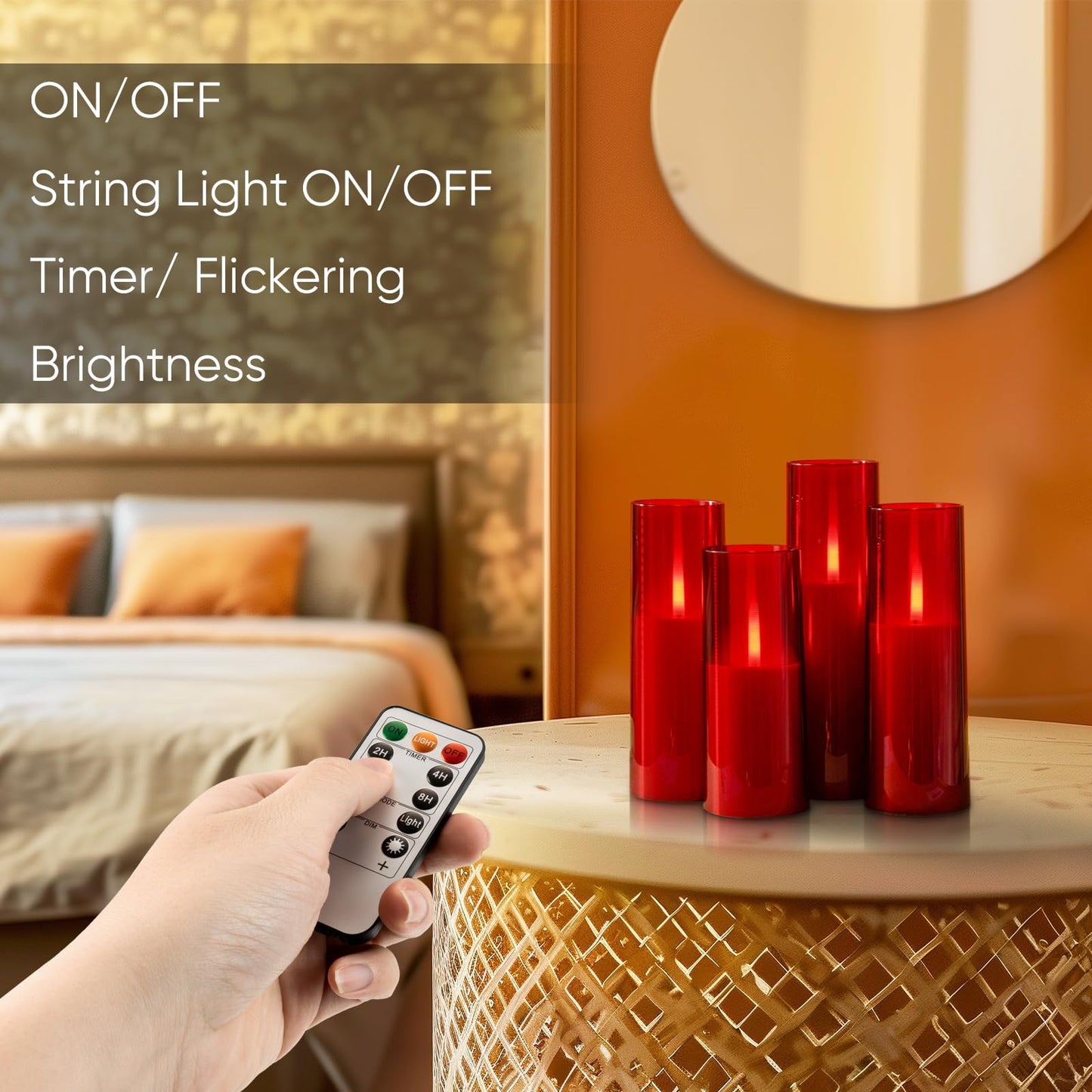Homemory Red Acrylic Flameless LED Candles with Remote & Timer, Battery Powered, Fake Candles, Elegant Home Decor, Parties, or Wedding Lighting