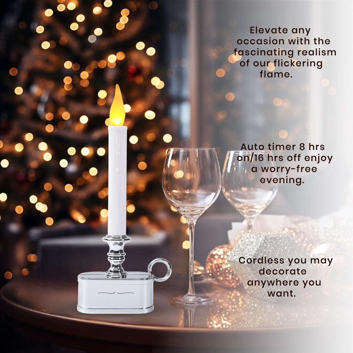 LitTerra Window Candles Battery Operated with Timer 8 Hours on and 16 Hours Off Led Warm White with Flicker Flame