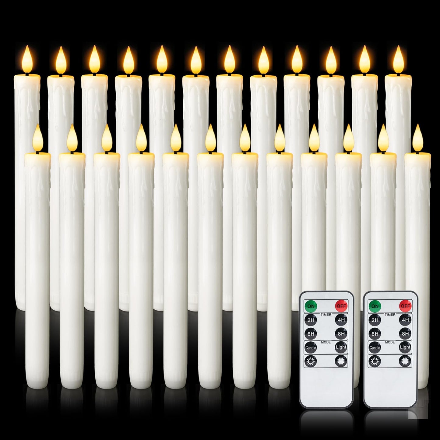 Homemory 24 Pcs Real Wax Flameless Taper Candles with Remote Timer and Dimmer, Battery Operated Candlesticks with Flickering Light, White Window Candles, 9.6 Inches for for Wedding Home Decor