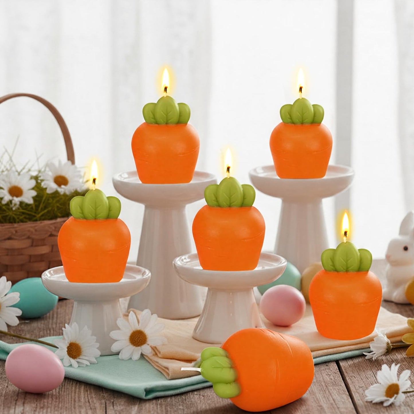 6 Pcs Carrot Candle Summer Decoration for Home Spring Table Decoration Carrot Tealight Scented Vegetable Soy Candle Basket Stuffer Spring Party Carrots Birthday Gift Table Centerpiece