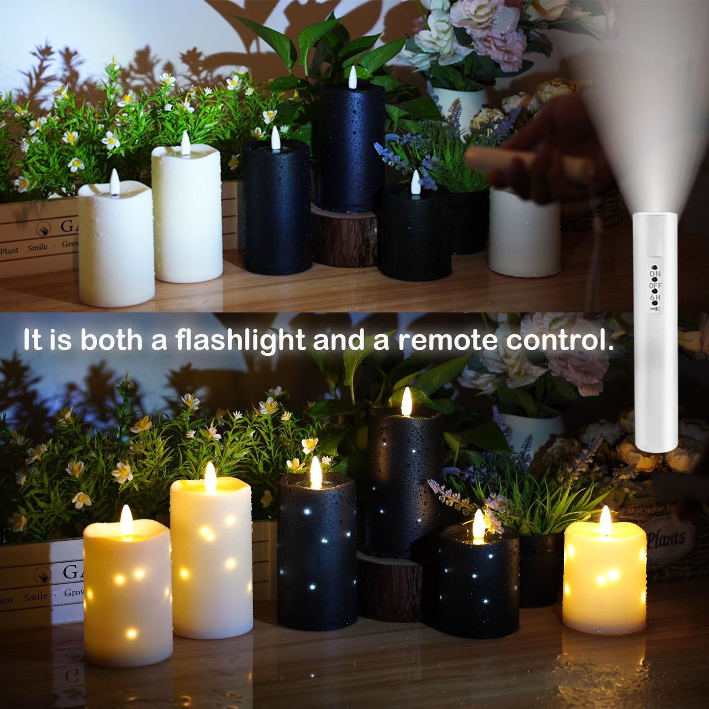 Flameless Candles Embeded Twinkle Starlight, Waterproof LED Flameless Candles with Remote, Plastics Realistic Pillar Candles for Home Decor, Outdoor Garden, Patio Decor 2pcs(Black)