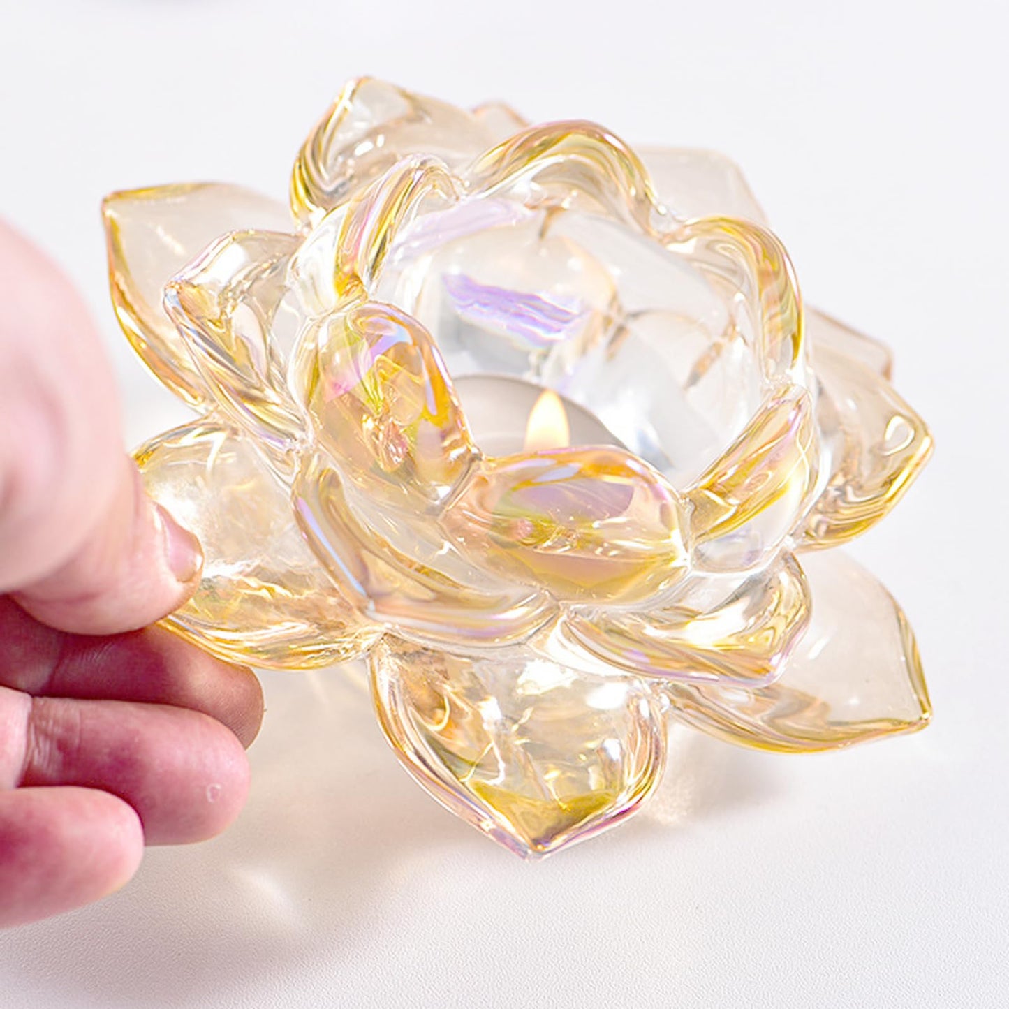 GOLDEAL Lotus Tealight Candle Holders,Set of 8,Gold Glass,Tea Light Holders,Votive Candle Holders Bulk,Pillar Candle Holder for Wedding Party,Baby/Bride Shower Party,Bathroom,Home Table Centerpieces