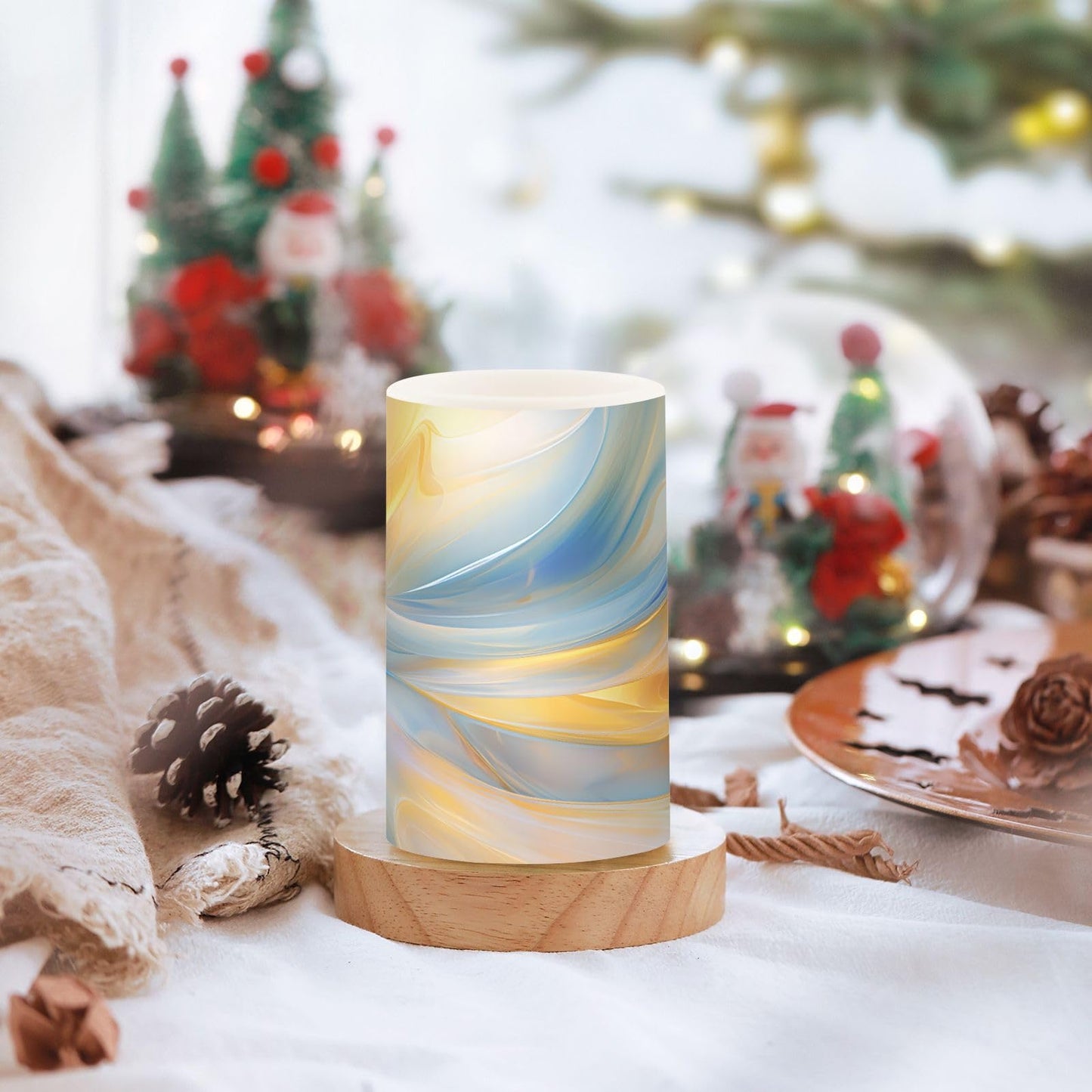 BOENLE Flickering Flameless Candles, Blue Gold Marble LED Candles with Remote Timer, Set of 2 Battery Operated Candle for Valentine Wedding Birthday