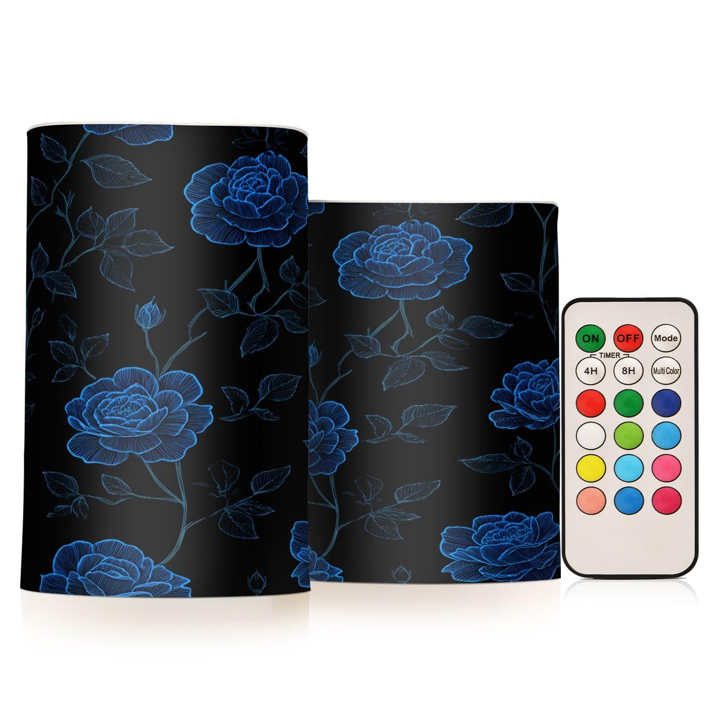 ALAZA Blue Rose Floral Flickering Flameless Candles Battery Operated with Remote Timer,Tea Light Candles LED Pillar Votive Candles Set of 2 for Outdoor Indoor Decorations