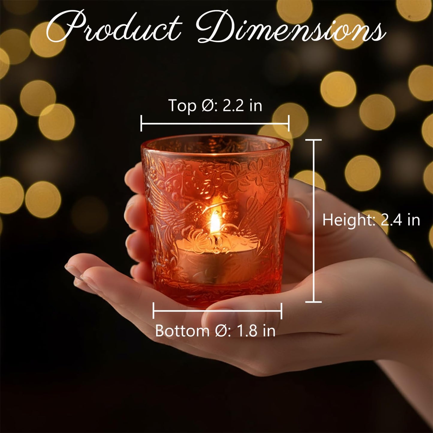 6 Pack Hummingbird Embossed Glass Candle Holders Votive Tealight Holders with Patent Design, Decorative Glass Cups for Wedding Centerpieces, Parties, and Home Decor (Pumpkin Spice)