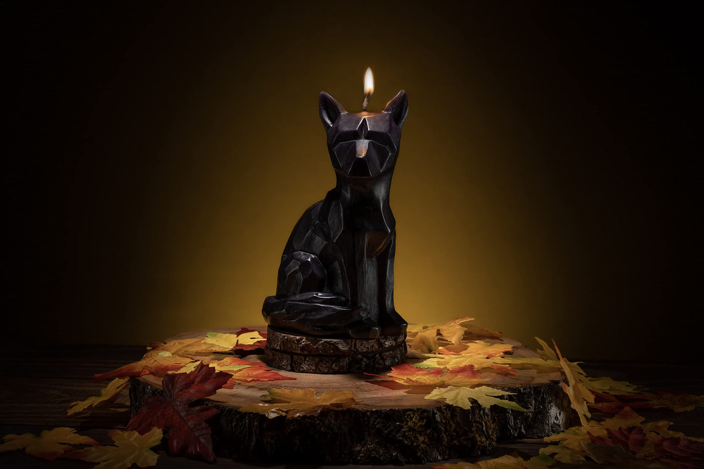 Geometric Fox Candle - Spooky Unique Gift for Animal Lovers - Goth, Gothic Skeleton Candle 7" H - Burns for 5 Hours