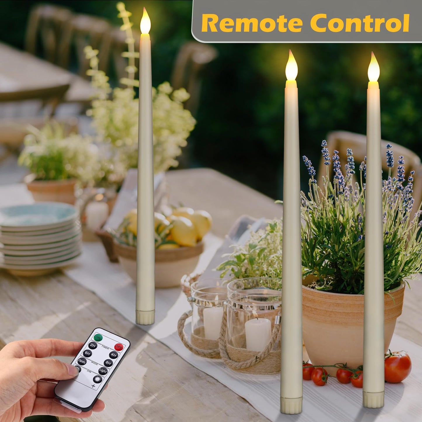 Tuanse 24 Pack 24 Pack Flameless Flicker Taper Candles Bulk with Remote and Timer, Battery Operated LED Warm White Taper Candles Light for Home Wedding Decoration Gifts (Beige,12 Inch)