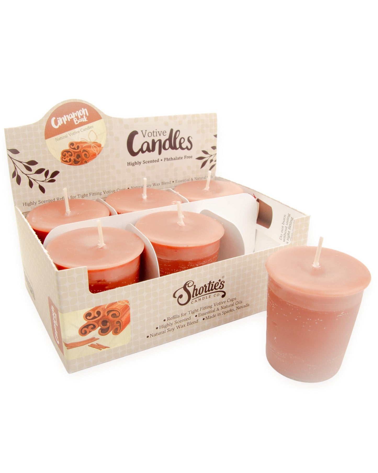 Cinnamon Bark Soy Votive Candles - Scented with Essential & Natural Oils - 6 Brown Natural Votive Candle Refills - Bakery & Food Collection