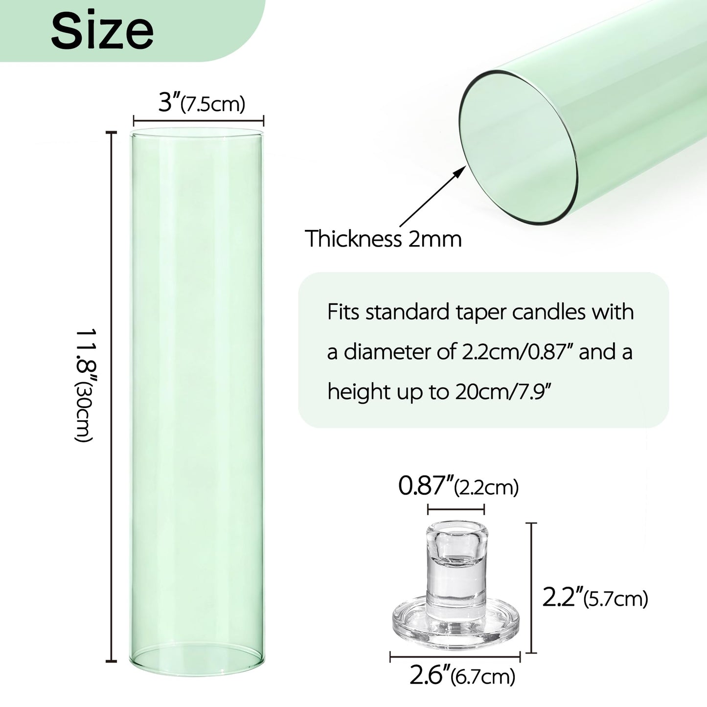 Vixdonos Glass Hurricane Candle Holder Set of 3 Modern Candlestick Holders Long Taper Candle Stand with 11.8 inch Tall Cylinder Windproof Cover for Wedding Party Table Centerpiece Outdoor