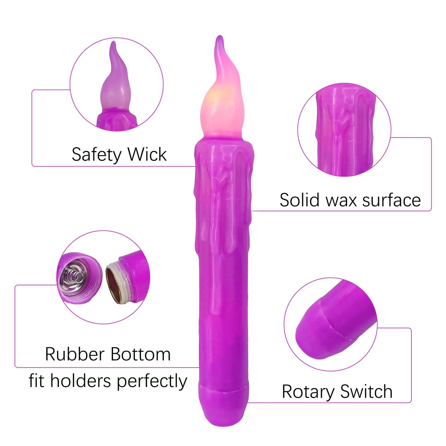 Gedengni Magical Candlesticks Flameless Taper Candle, 4pcs Real Wax LED Tapered Candles Remote Dipped Candle 6inches Battery Chandelier for Enchanting Weddings Harry Potter Inspired Vigils (Purple)