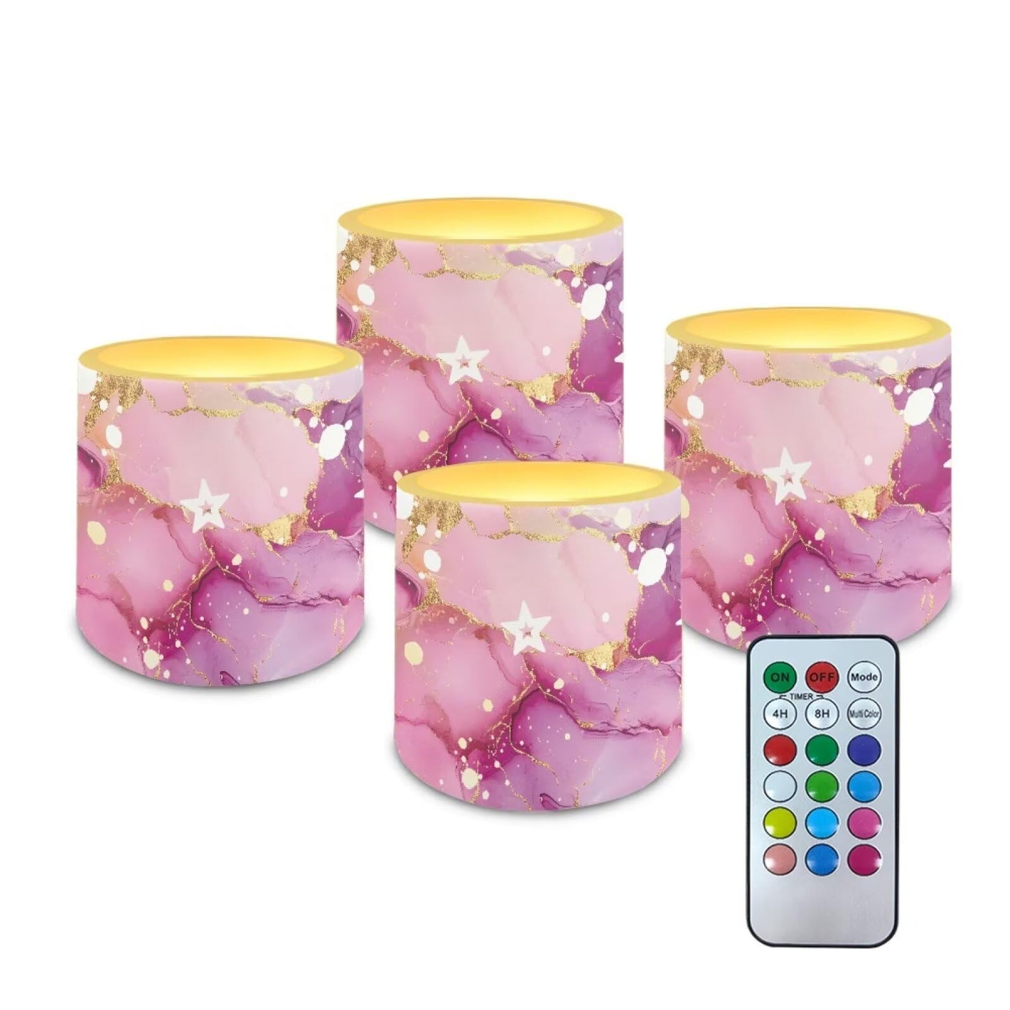 Cozeyat Floral Marble LED Candles Set of 4 Battery Powered Flameless with Remote Timer Flickering Flame Waterproof for Home Beach Garden Decor