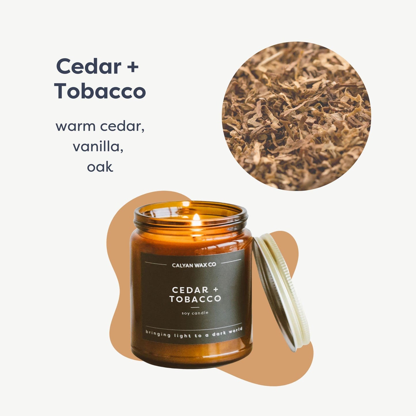 Calyan Wax Co. Cedar & Tobacco Scented Candle - 57 Hour Burn - Luxury Clean Soy Wax Candles - Long Lasting Amber Glass Jar Candle for Home - 7.2oz