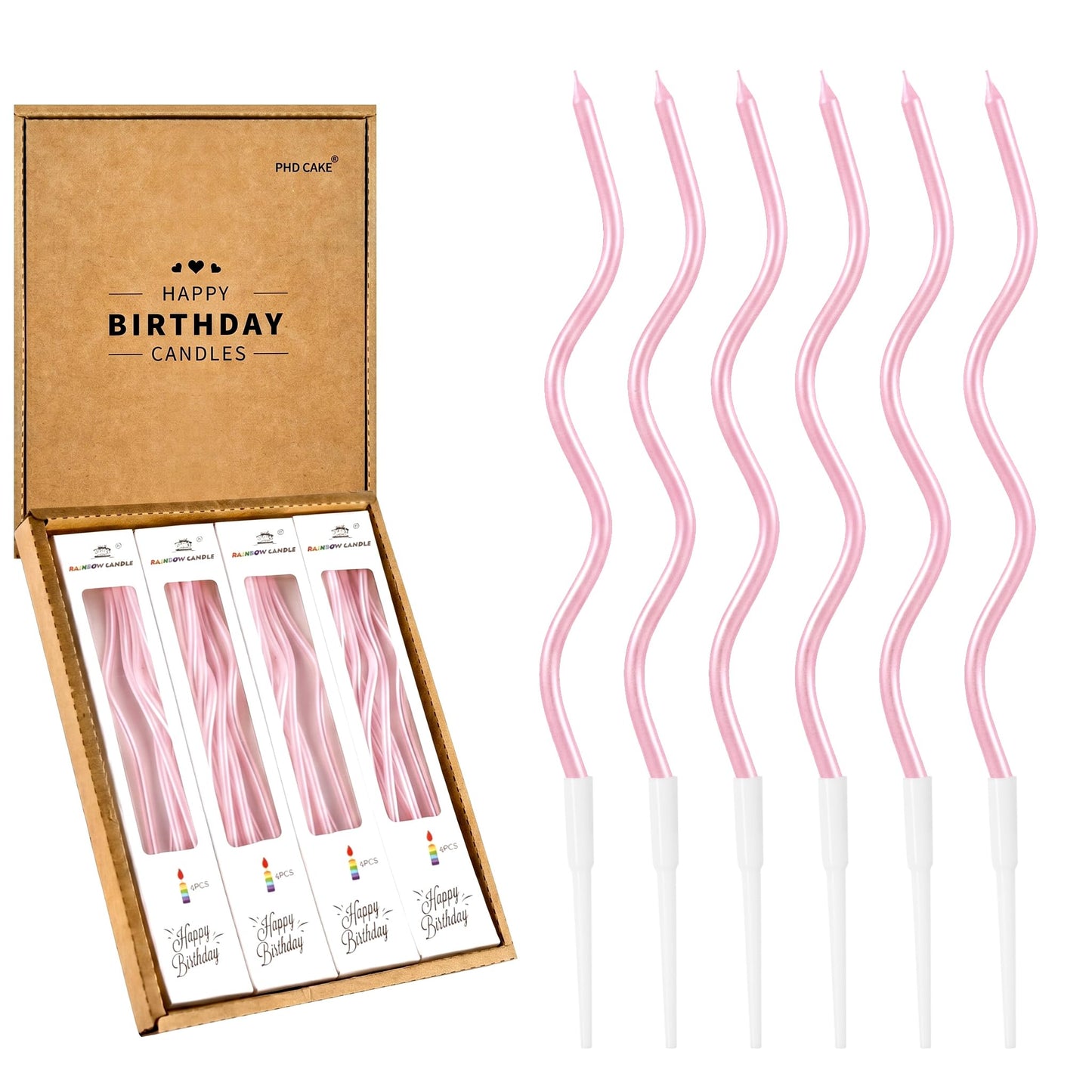 PHD CAKE 24-Count Pearl Pink Spiral Long Thin Birthday Candles, Cake Candles, Birthday Parties, Wedding Decorations, Party Candles