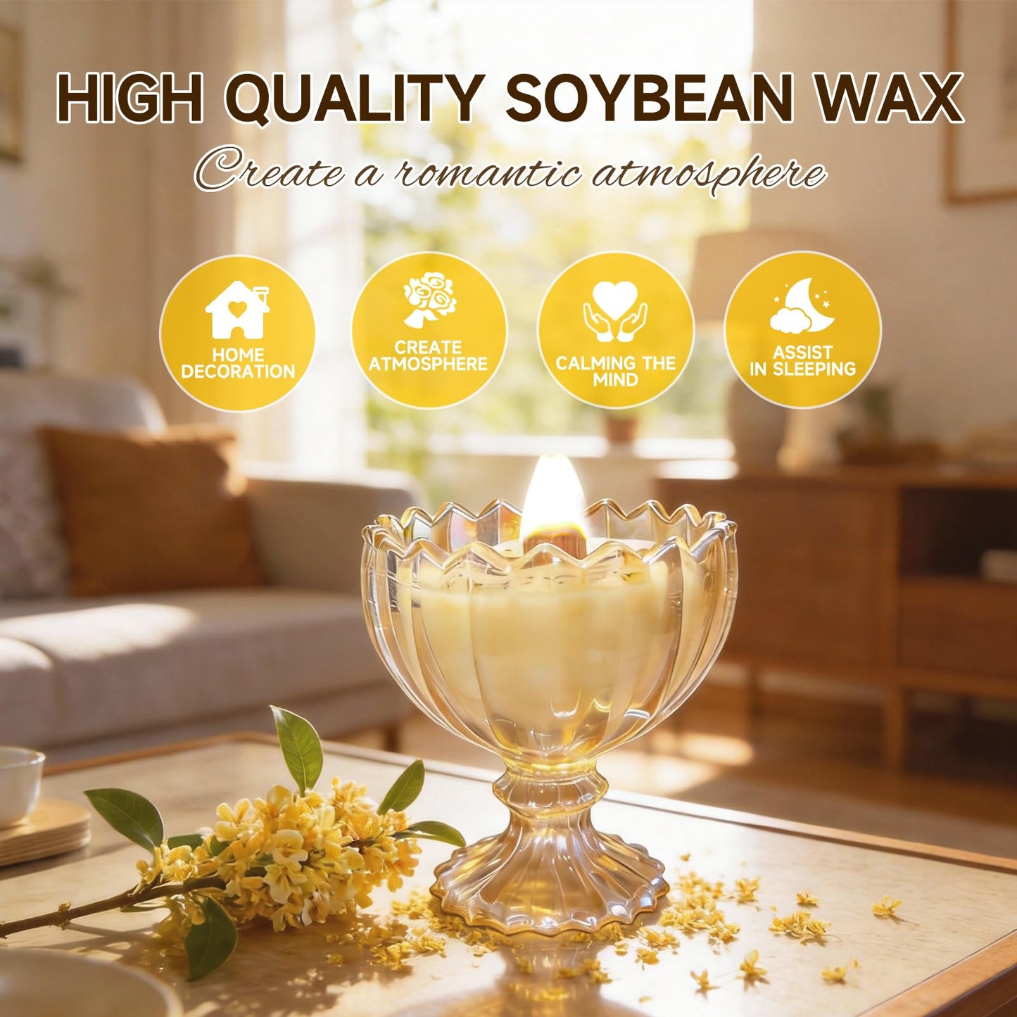Joo Sko Petal Bowl Shape Soy Wax Osmanthus Scented Candle, Aromatherapy Jar Candles for Home Scented or As a Christmas Holiday Candle Gift for Your Lover(7OZ/48Hours Burning)