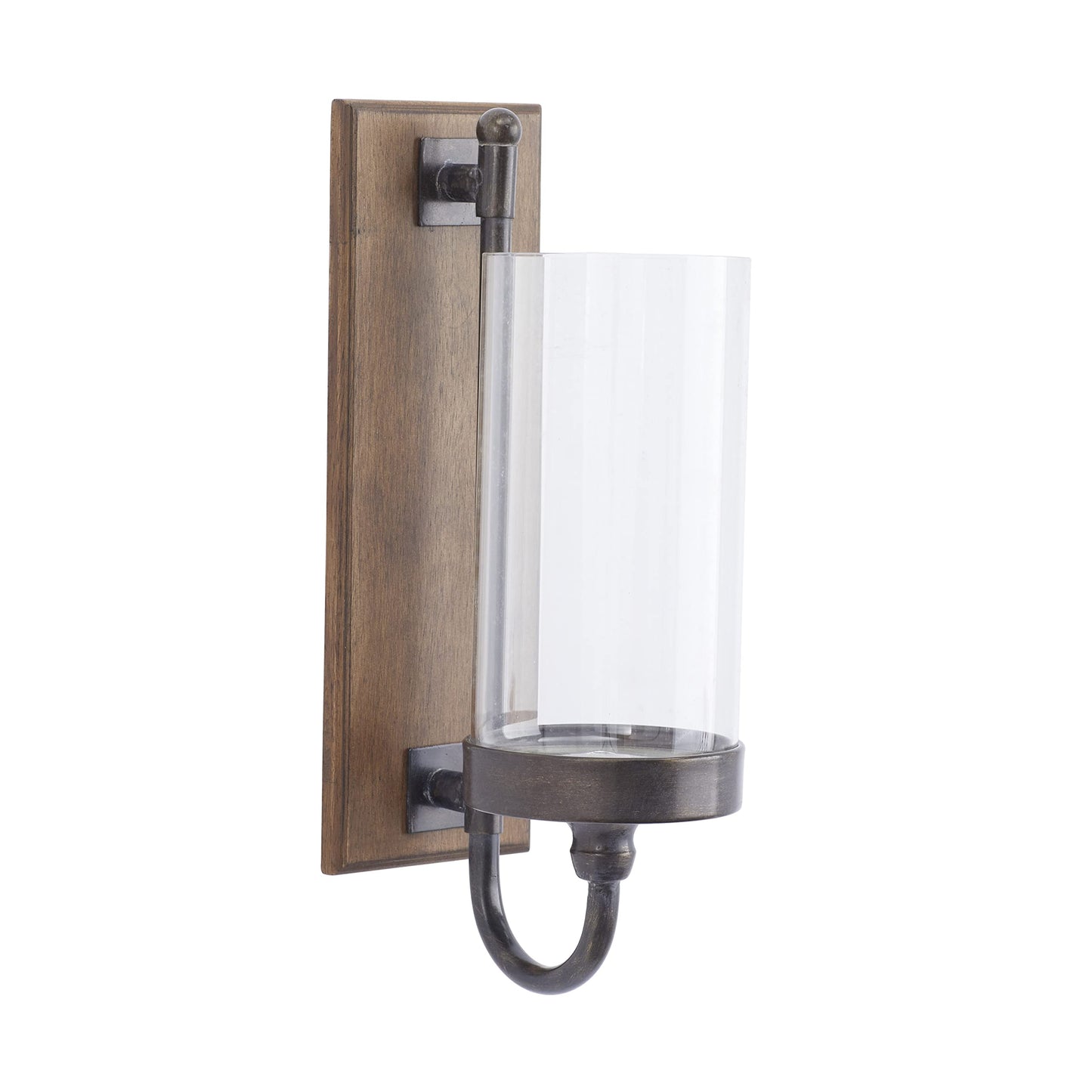 Deco 79 Wood Wall Sconce with Glass Holder, 5" x 8" x 16", Brown