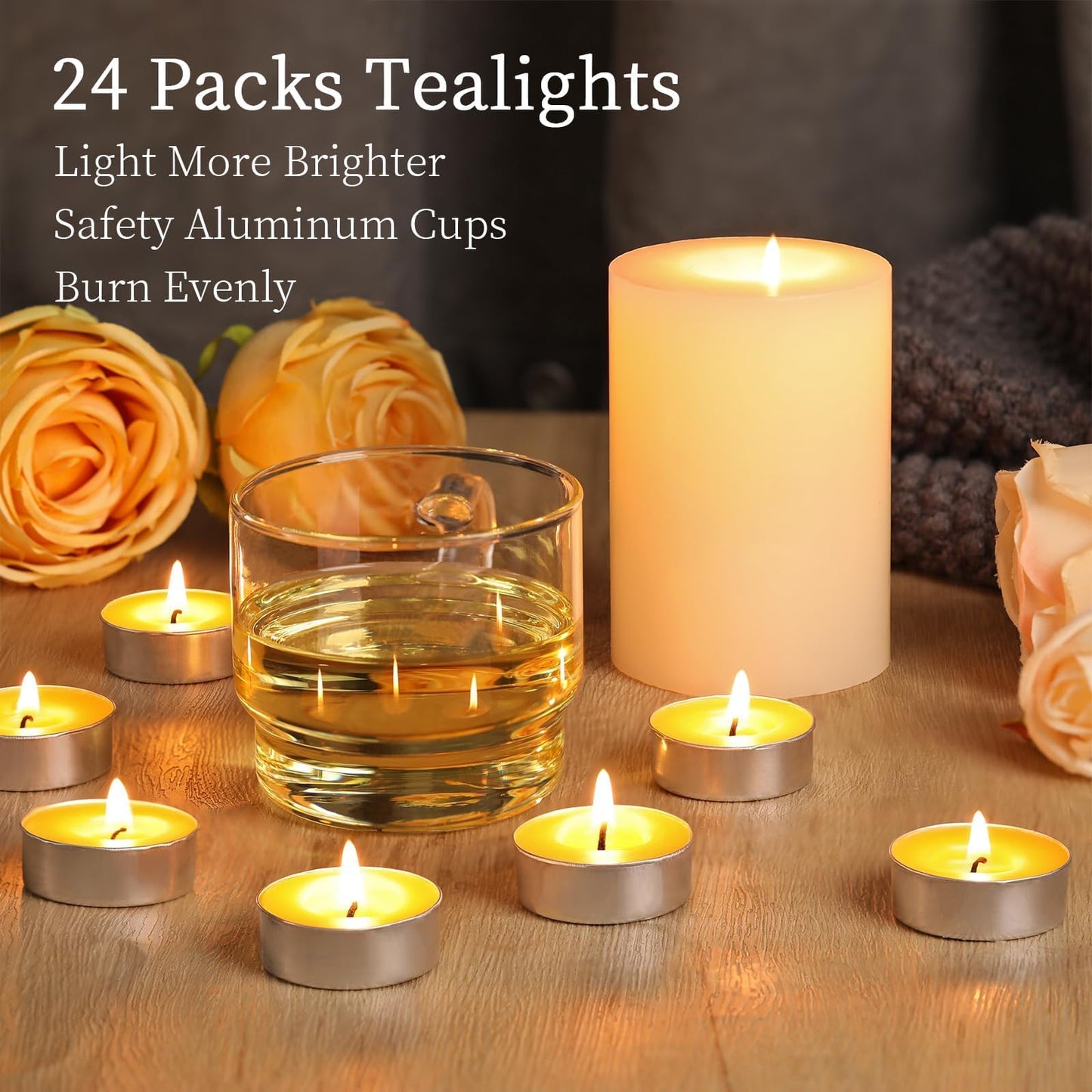24 Packs Beeswax Tealight Candles, Pure Beeswax Candles Tea Lights Candle, Natural Organic Tealights Unscented Smokeless Clean Burning with 4 Hour Burn Time