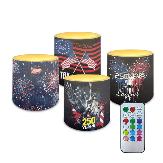 NETILGEN American Flag Theme 4 Pieces LED Flameless Candles with Remote Timer Color Changing Realistic Flickering Flameless Candles with Battery Operated July 4th Independence Day Decor