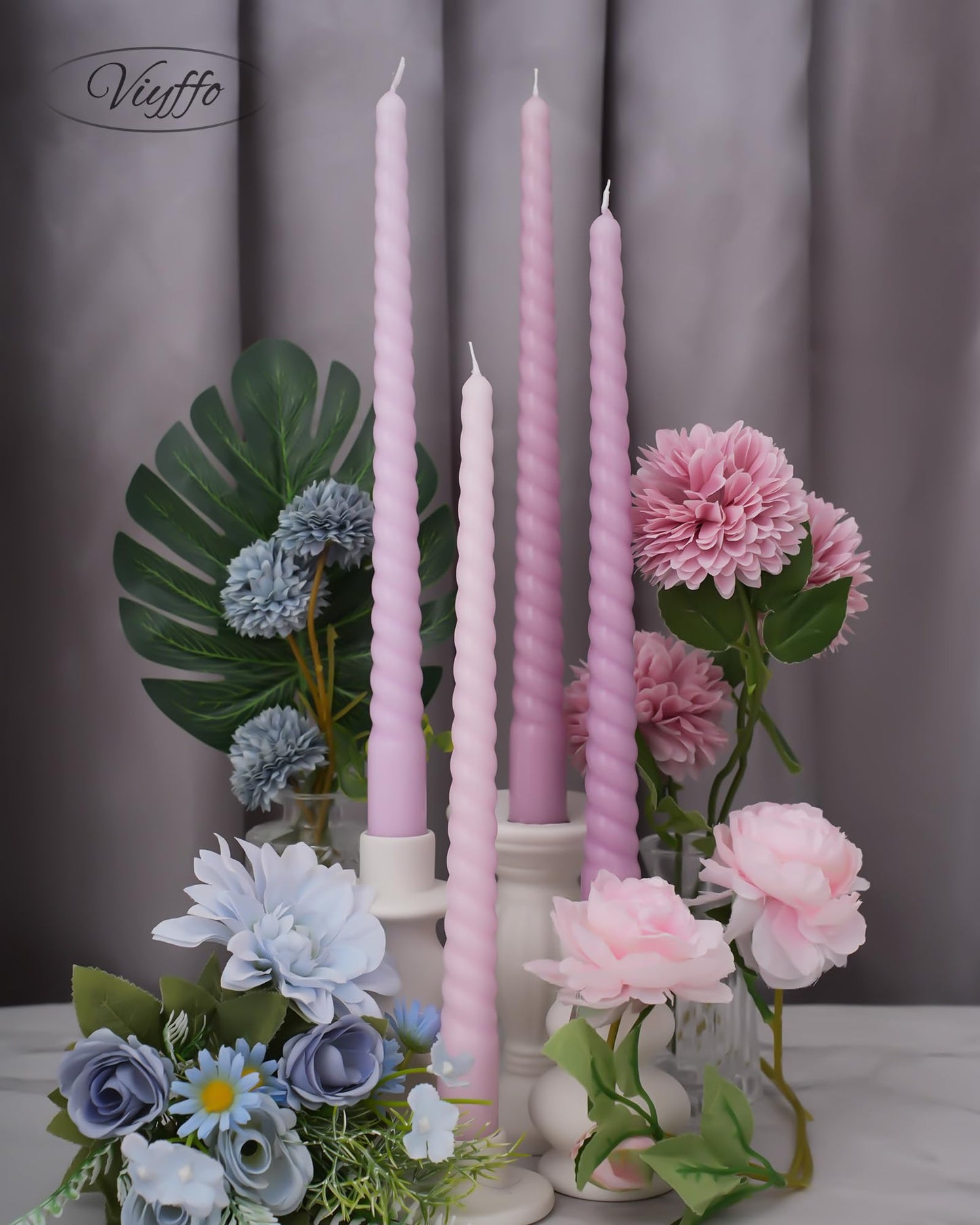 Viyffo 11 Inch Spiral Taper Candles, 4 Pack Purple Gradient, Unscented Tall Long Candlesticks for Wedding, Dinner, Holiday Table Decor, Fits Most Standard Holders