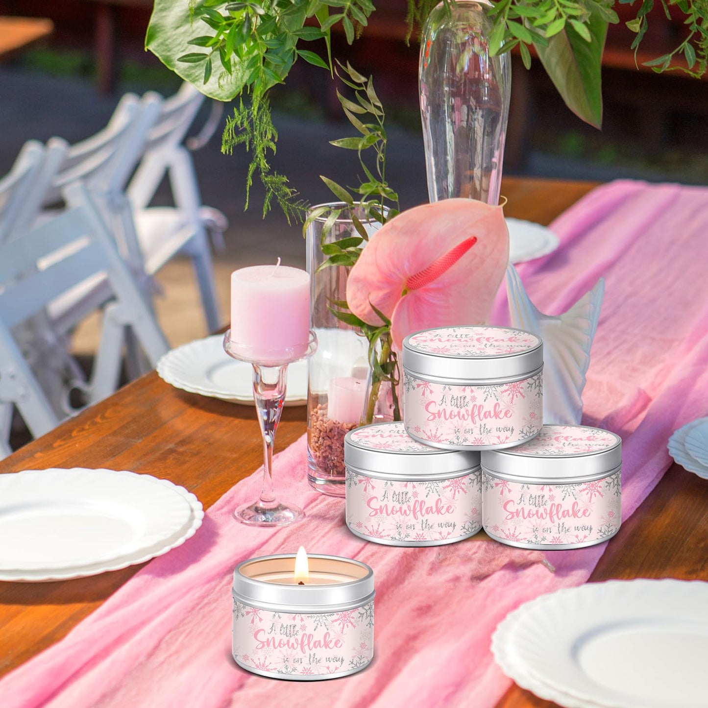 MTLEE 24 Pcs Snowflakes Baby Shower Party Favors Candles Lavender Scented Baby Shower Favors for Guests Rustic Tealights Candles Gender Reveal Return Gifts (1.2 oz, Pink)