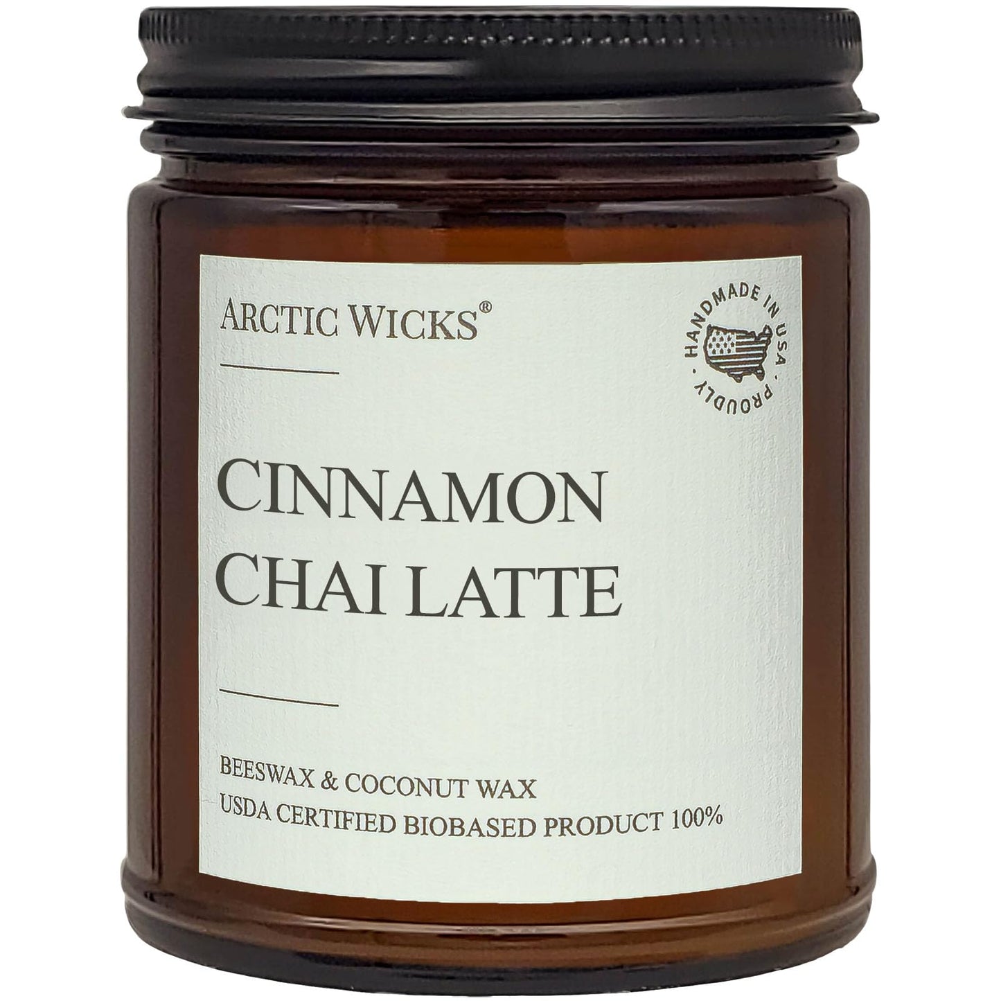 Arctic Wicks Scented Coconut Beeswax Candles | Coconut Beeswax Non Toxic Candle 9oz Amber | Farmhouse Candles Non-Toxic Clean Burn 100% USDA Certified Biobased (Cinnamon Chai Latte)