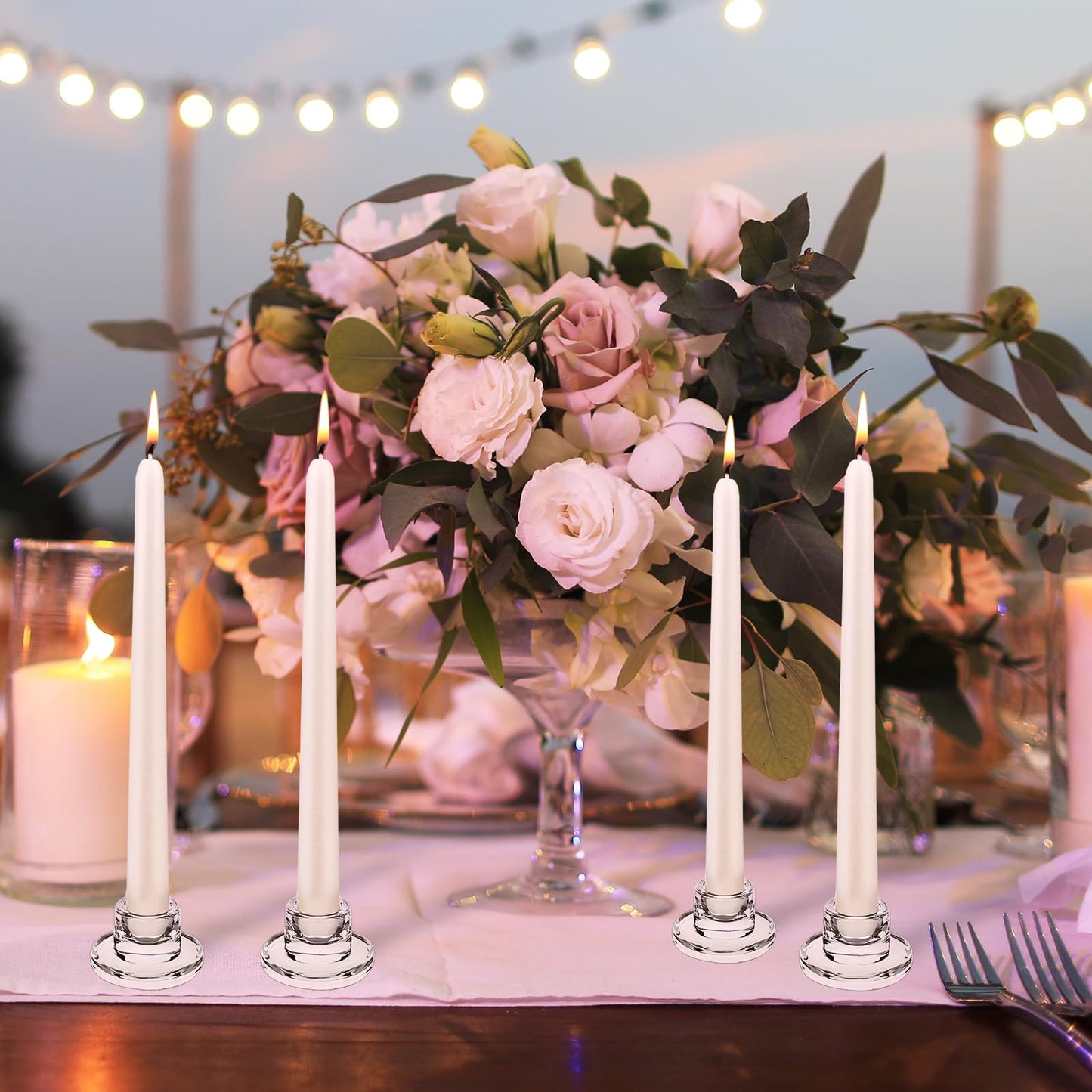 36 PCS Glass Taper Candle Holders Bulk Candlestick Holders Clear Short Tapered Candle Stick Holder Decor Set for Table Centerpiece Wedding Party Advent Christmas Home Decorations (36, Clear)