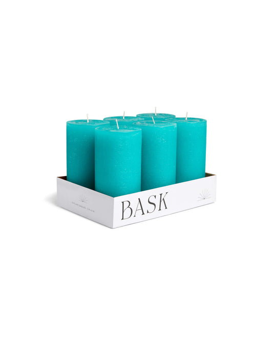 Mottled Pillar Candles by Bask - Set of 6-3" x 6" Dripless Unscented Candles in Turquoise for Home Decor, Relaxation & All Occasions