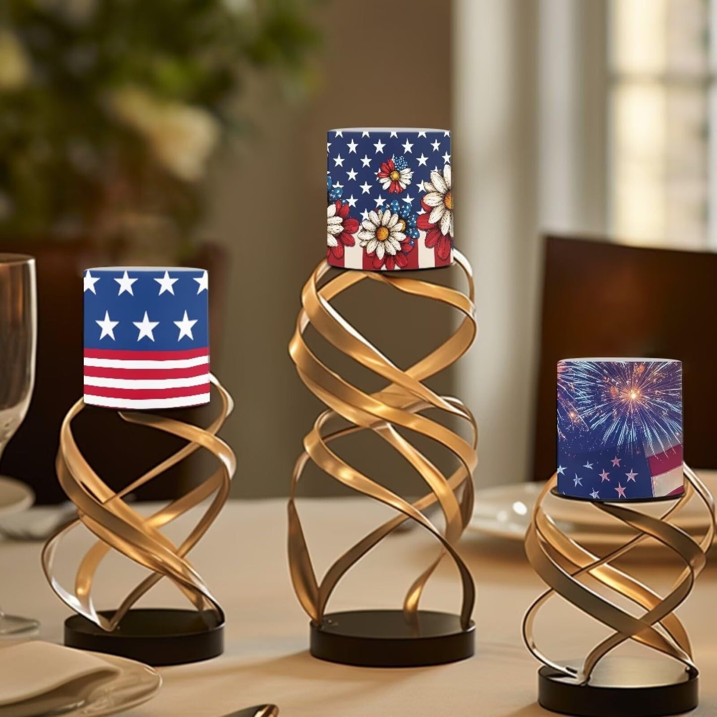 NETILGEN July 4th Independence Day Decor Flameless Candles with Timer Remote 4 Packs Novelty American Flag Theme LED Battery Operated Pillar Candles