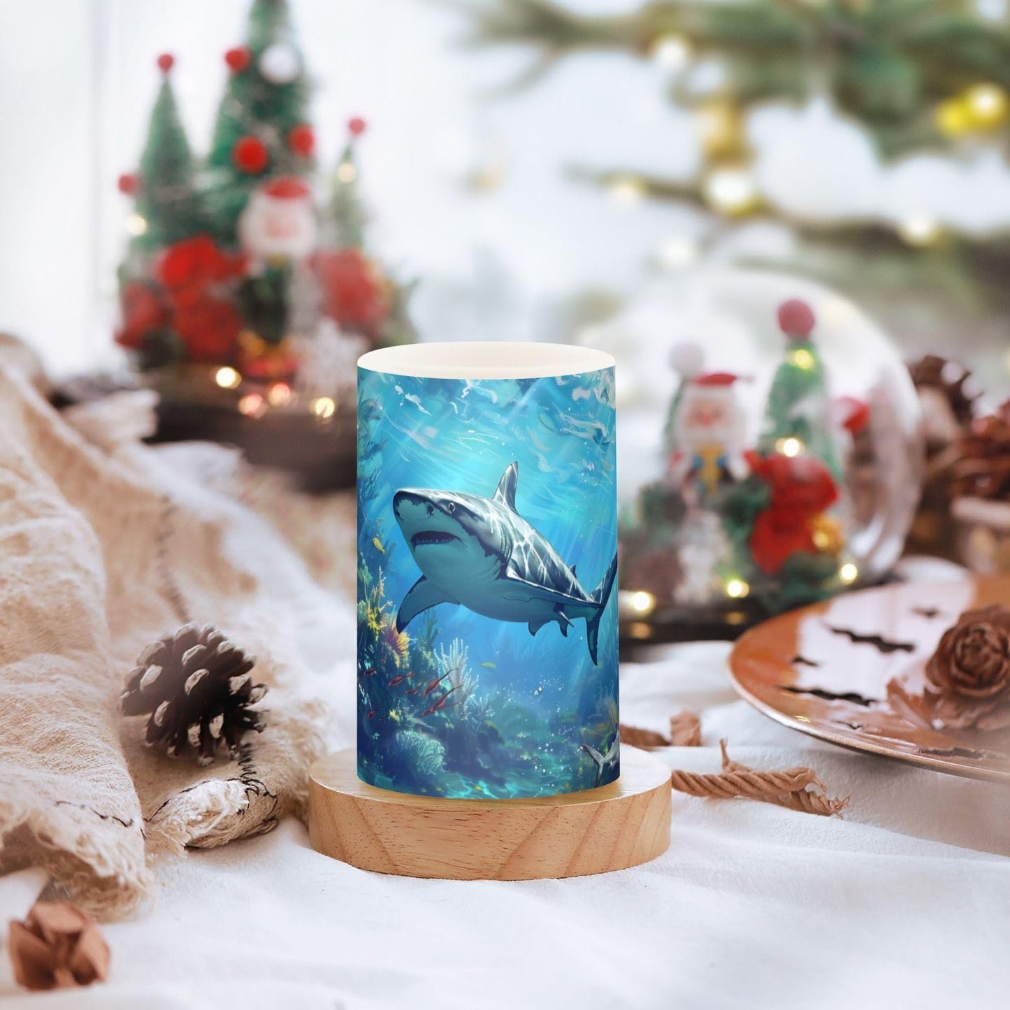 ALAZA Shark Ocean Flameless Candles, LED Pillar Candles with Remote Timer, Battery Operated Candles Set of 2