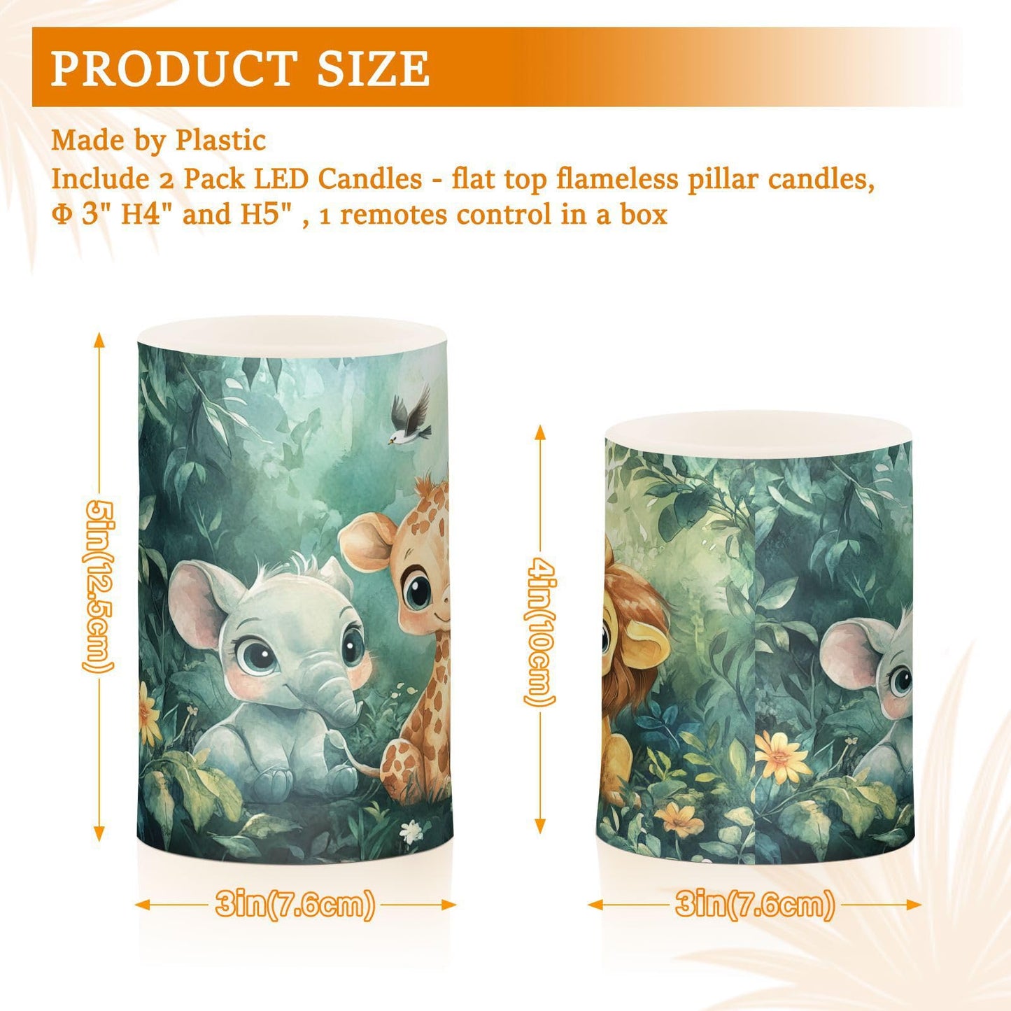 DOMIKING Animals Jungle Lion Green Pattern Flameless Candle Battery Operated Flickering LED Candles with Remote and Timers Tea Lights Candles for Home Fireplace Wedding Festival Decor Table, 2 Pack