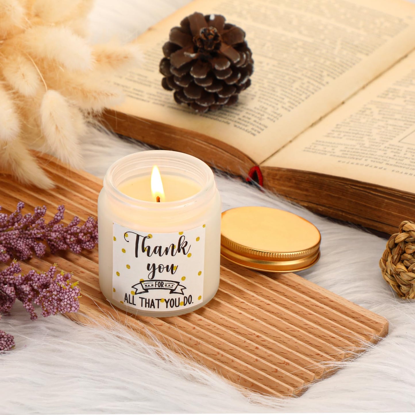 Fumete 4 Pcs Thank You Gifts Candles 3.5 oz Soy Wax Scented Candles Thank You for Being Awesome Inspirational Candle for Teacher Appreciation Secretaries Employee, 4 Fragrances (White, Stylish)