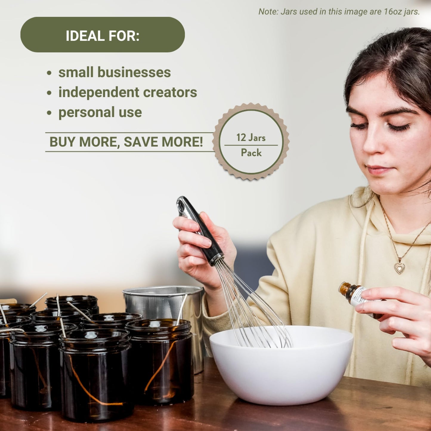 Nature Packaged Glass Amber 4oz Jar - 12 Packs, Lead-Free Empty Round Jars For Beauty Products, Lotion, and Powders - Black Lid - Small Candle Jars