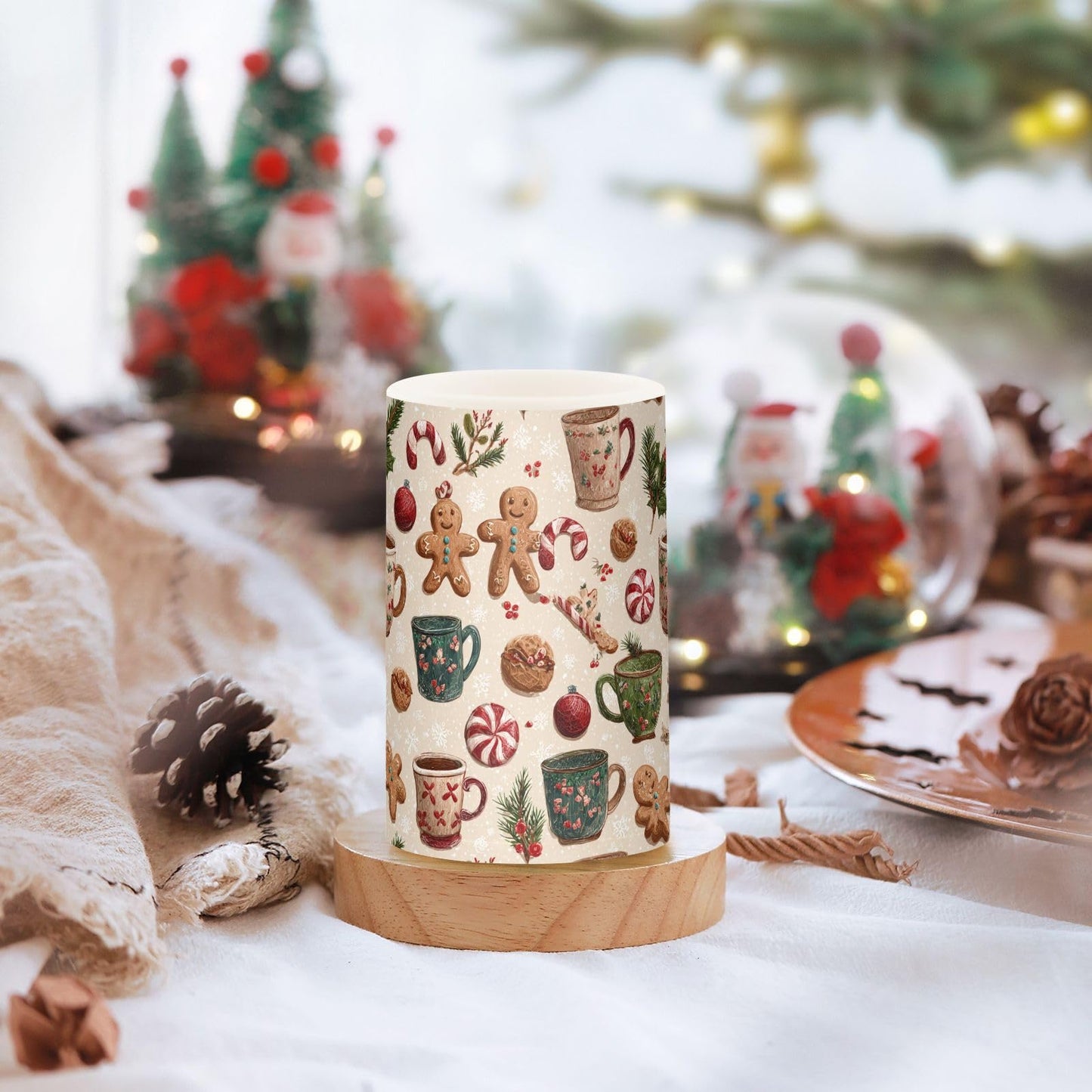Flameless Candles Battery Operated Winter Hot Drink Candy Cane Flickering Led Pillar Candles With Remote Control Christmas Gingerbread Colour Changing Warm Light Candles For Wedding Halloween Christm