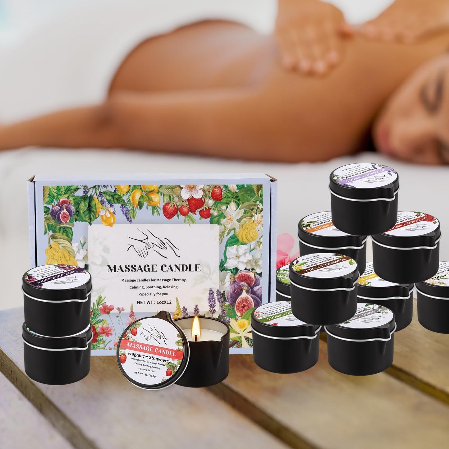 12-Pack Massage Candle Set - Low Temperature Soy Wax Melts into Silky Smooth Massage Oil, 1oz Aromatherapy Candles for Couples, Home Spa, Relaxation & Romantic Gifts (12 Scents)