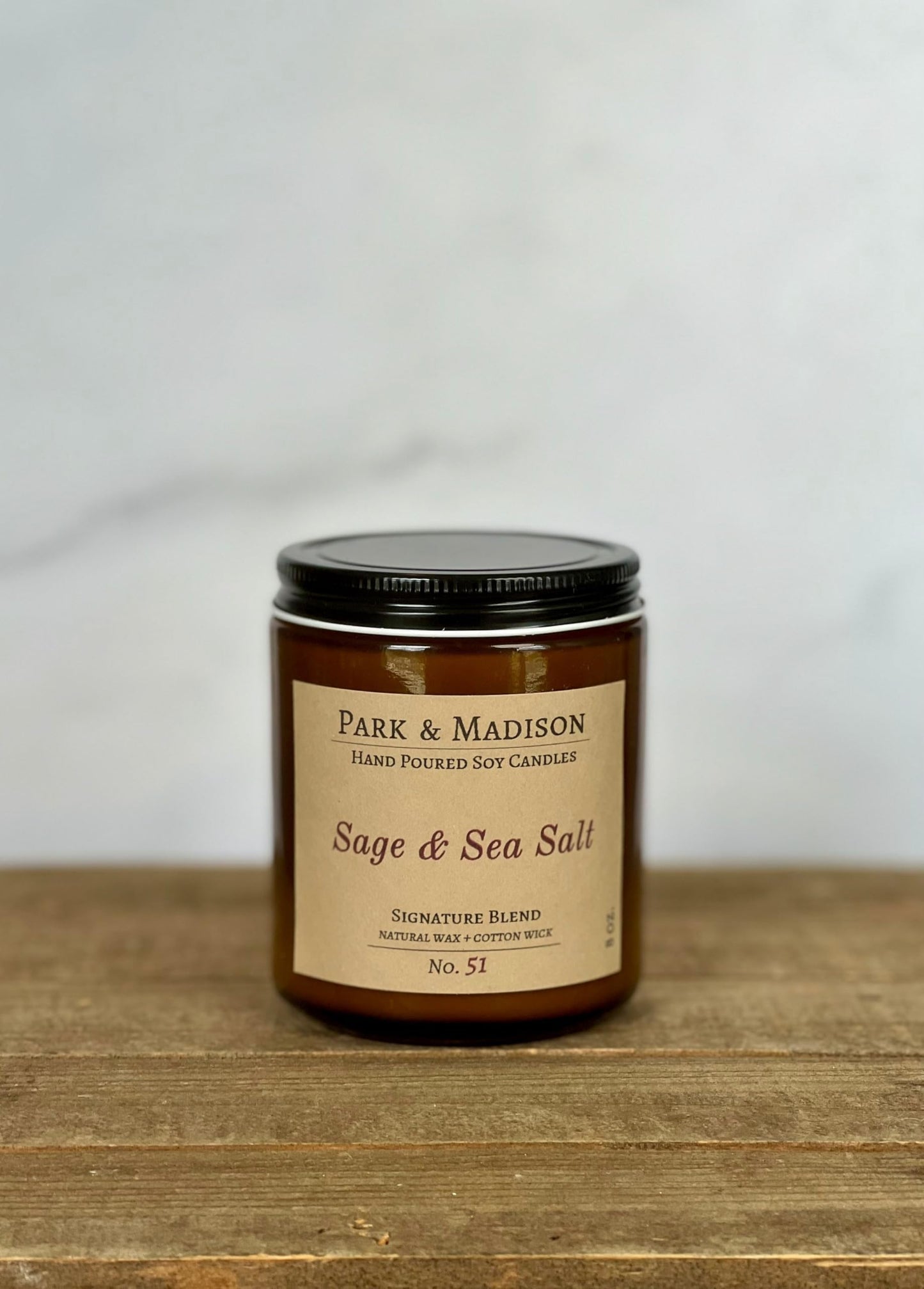 Park & Madison Sea Salt & Vetiver Soy Candle – Refreshing Earthy Scent with Ocean Air, Aquatic Florals & Warm Musk – Eco-Friendly Amber Jar, Non-Toxic, Long-Lasting Scented Candle (4 oz)