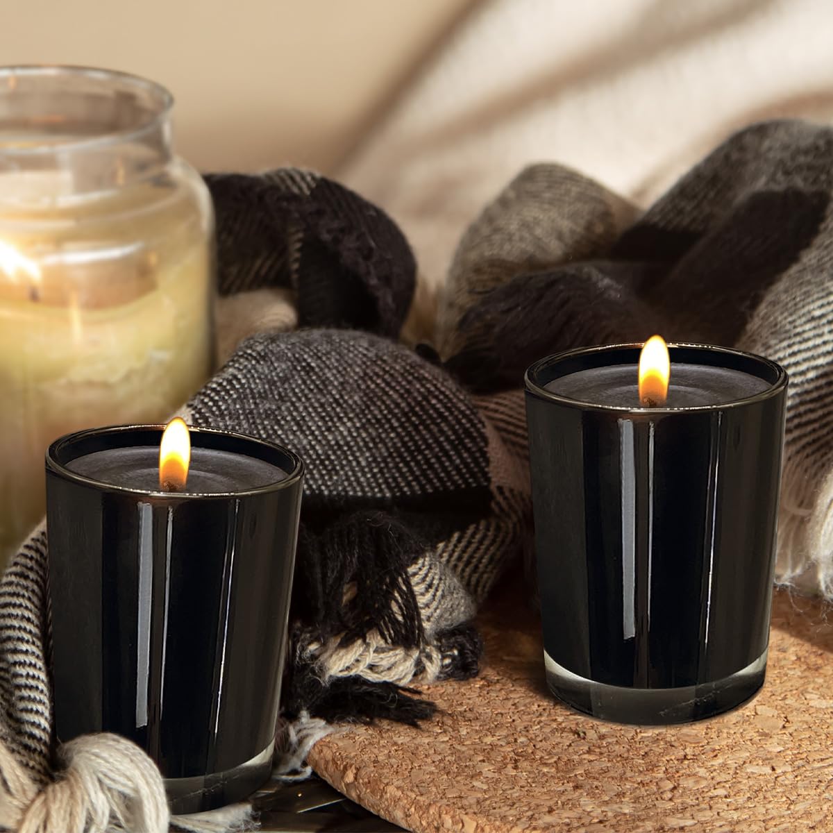 12 Pack Black Unscented Glass Filled Votive Candles, Soy Wax Candle Ideal Gifts for Spa Weddings Birthdays Holidays Party
