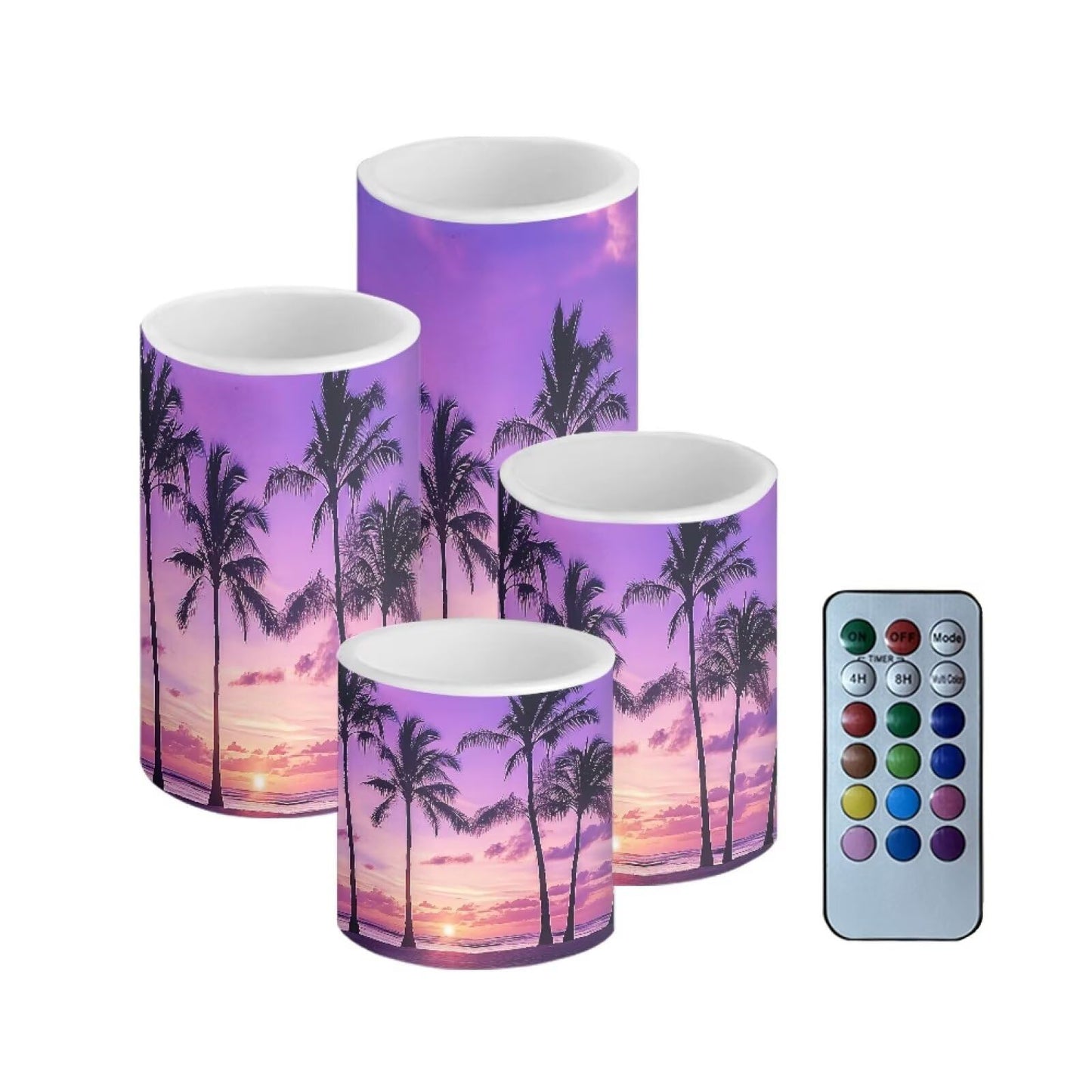 Merkmak Coconut Tree Battery Operated Candles with Timer 4 Pack Flameless Candles with Remote Outdoor Porch LED Lamp for Beach Wedding Coastal Home Decorations