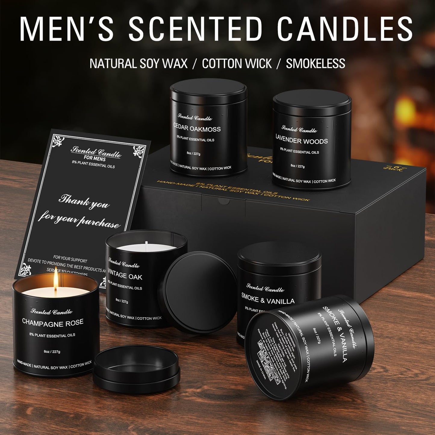 Domivirgo Scented Candles for Men - Candles Gifts for Men, Soy Wax, Cotton Wick, Birthday, Christmas, Anniversary Present, Valentine (6x8oz)